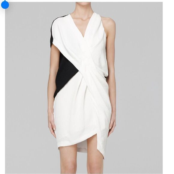 NWT Helmut Lang Sugar Silk Crepe Asymmetrical Black White Sleeveless Dress 10 - Picture 1 of 16
